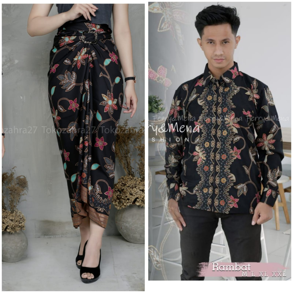 Couple Kemeja Batik Rok Lilit batik Lengan Panjang MOTIF RAMBAT dan DAUN