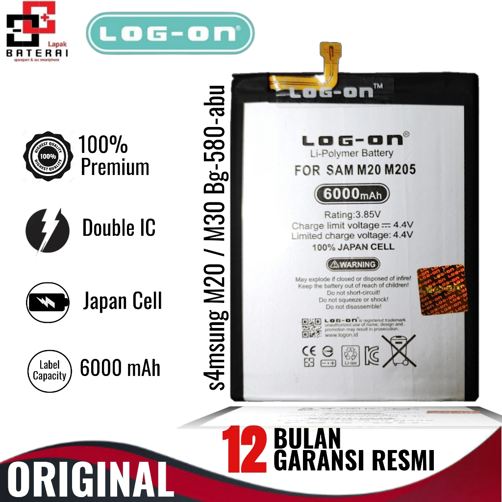 LOG - ON Baterai Samsung M30 M305 Double IC Protection Battery Batre