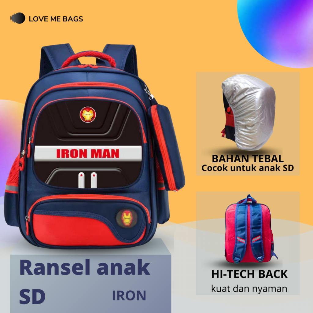 LMB Tas Sekolah Anak SD Import Laki Karakter Superhero Timbul 6D Ukuran Besar Bahan Nilon Premium Tebal