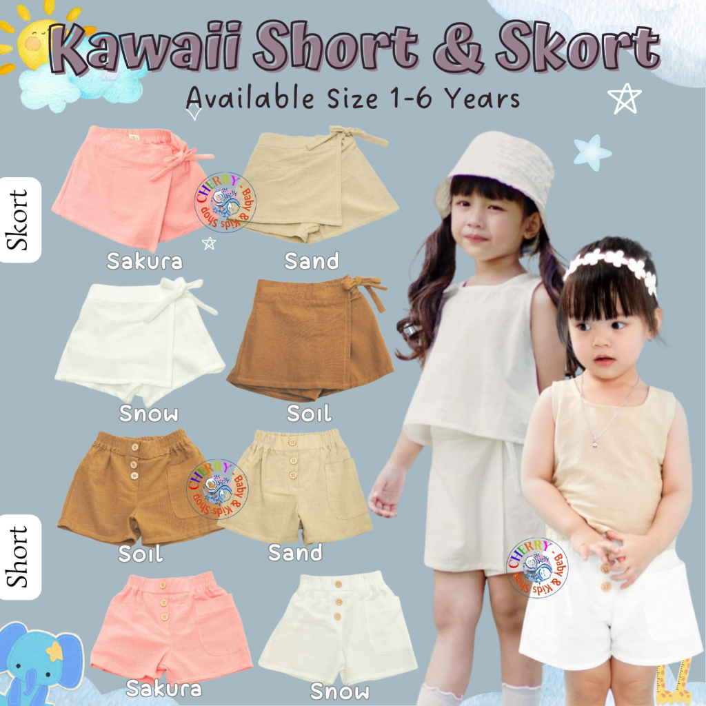 Kawaii Shorts 1-6 Tahun Skort &amp; Short Linen / Rok Celana Pita &amp; Celana Pendek Anak Perempuan CBKS SNB