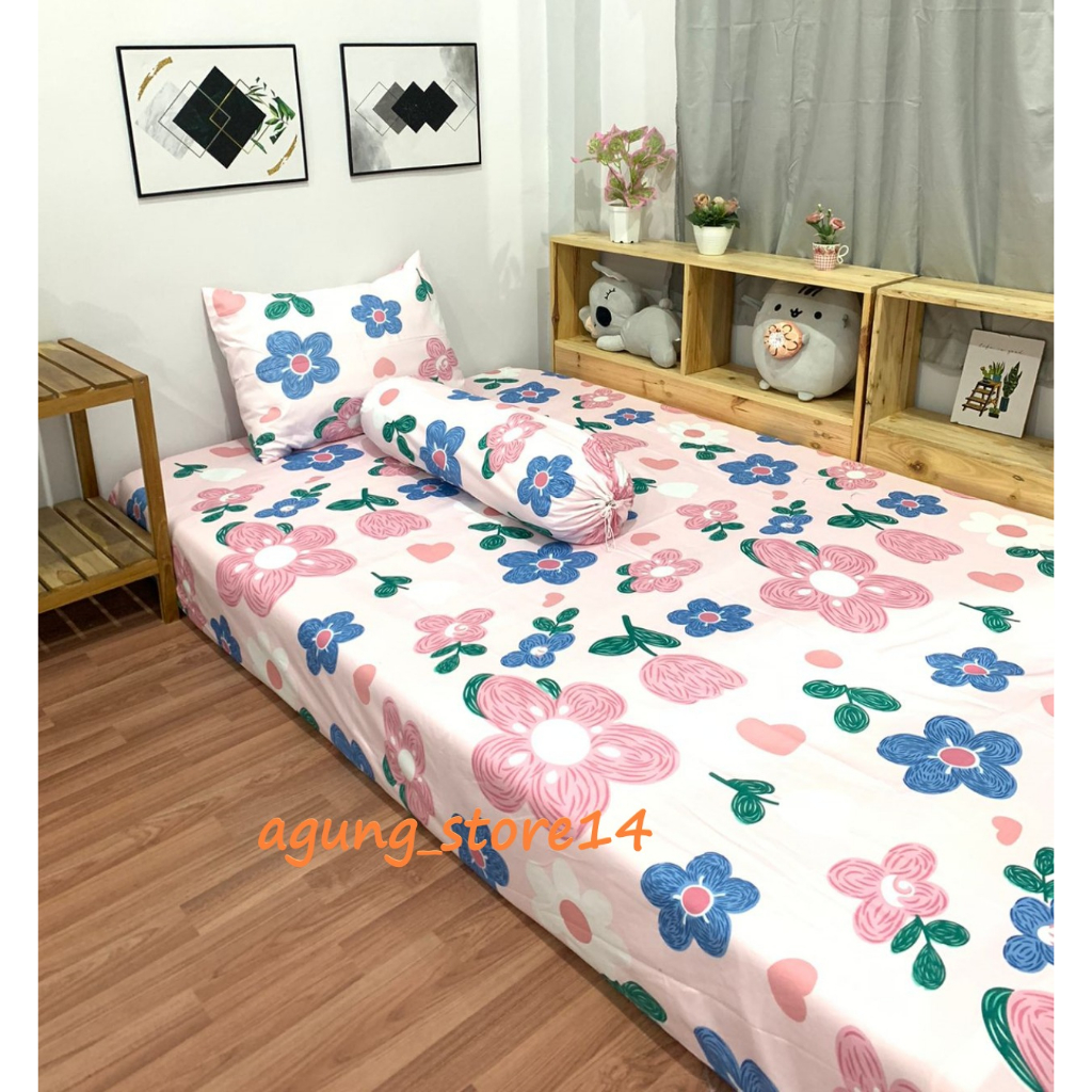 SPREI/SEPREI Homemade Aesthetic Motif Sprei UK 90x200, 120x200, 160x200, 180x200 (Free Sarung Bantal &amp; Sarung Guling) Square Emily Khaky Free Sarung Bantal dan Guling