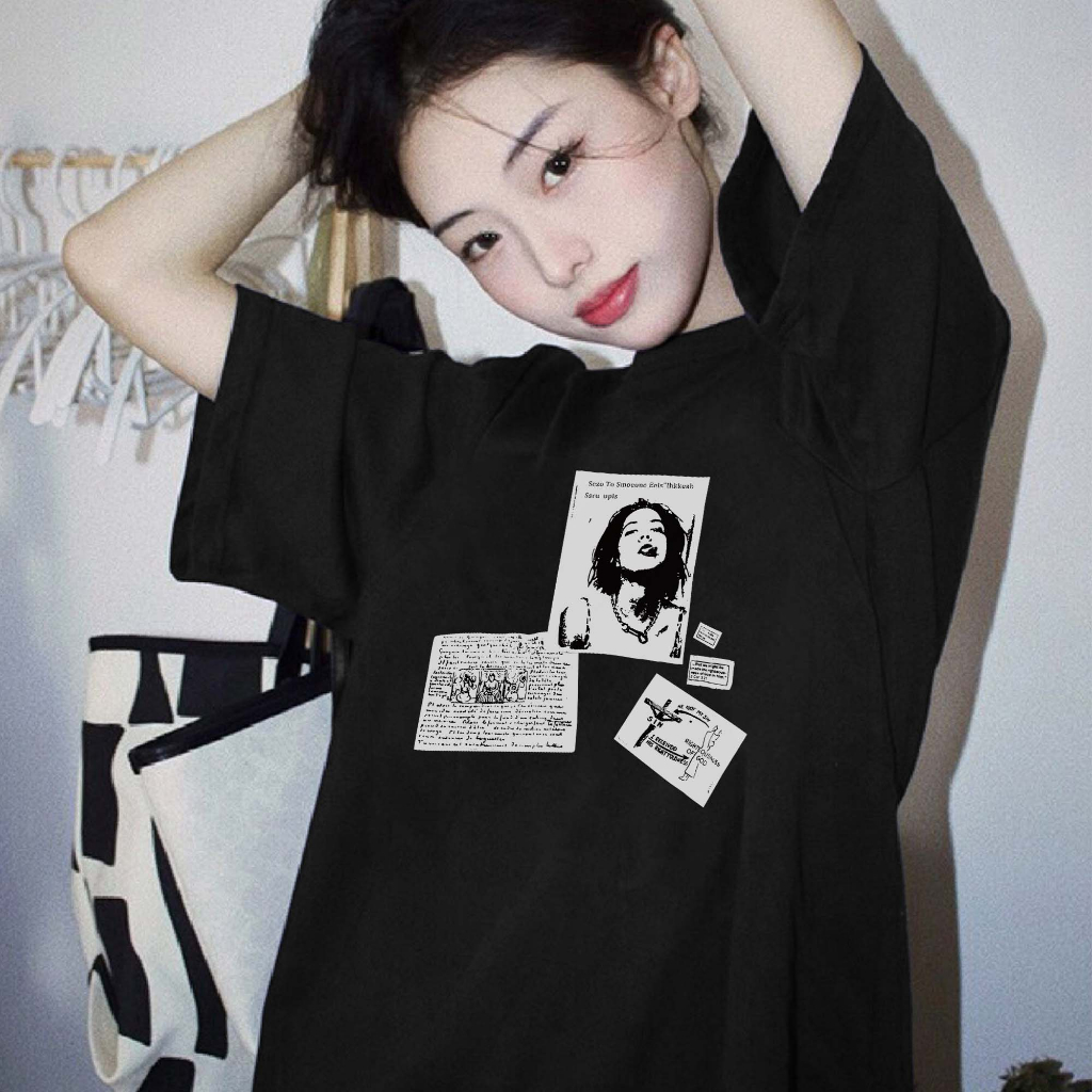 Baju Kaos Korea Wanita Lengan Pendek Cartoon Motif Graffiti Printed T-shirt Kaos Oversize Wanita Import