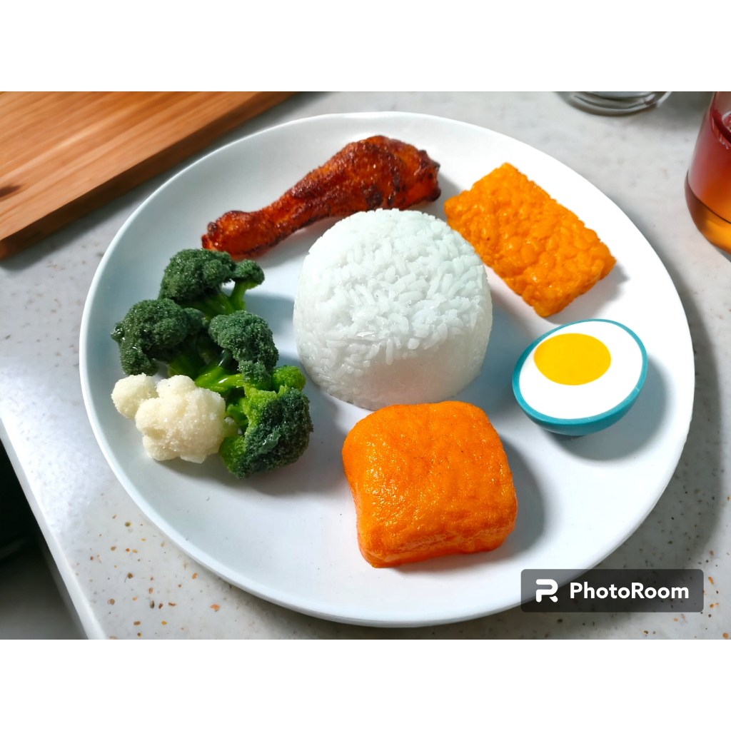 Replika makanan / dummy makanan / Replika mainan menu 4 sehat 5 sempurna (paket anak lengkap)