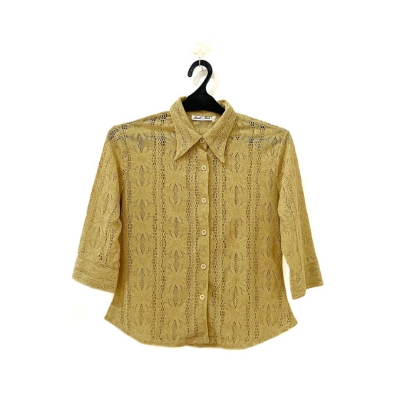 Green Top - Atasan Wanita Kantor / Kerja / Fashion Hijau Lumut Lengan 3/4 - BAJU BEKAS BRANDED PRELO