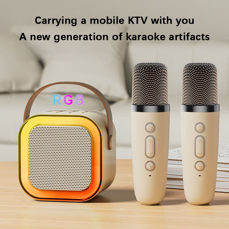 Portable Wireless Mini Bluetooth Speaker 2Mic 1 Set Karaoke Speaker Cute Wireless Outdoor KTV Mesin suara karaoke all-in-one