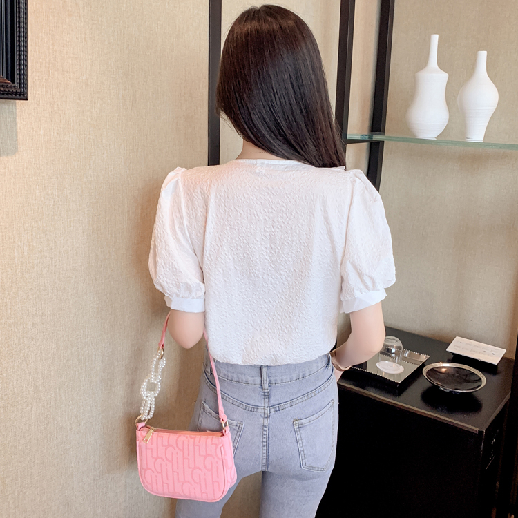 yikoo-Kemeja korea lengan pendek blouse tipis wanita atasan