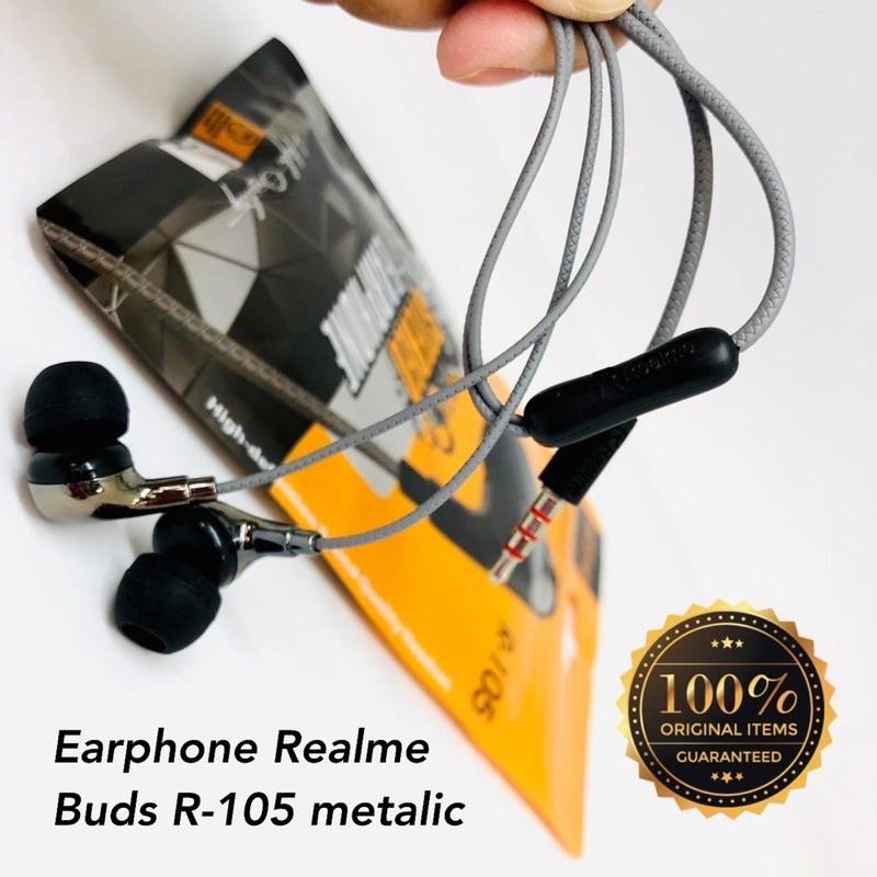 Headset Realme Metalic Extra Bass With Mic Earphone Realme Universal Jack Audio 3.5mm C2 C3 C11 C12 C15 C17 C20 C21 C25 C30 C31 Handsfree