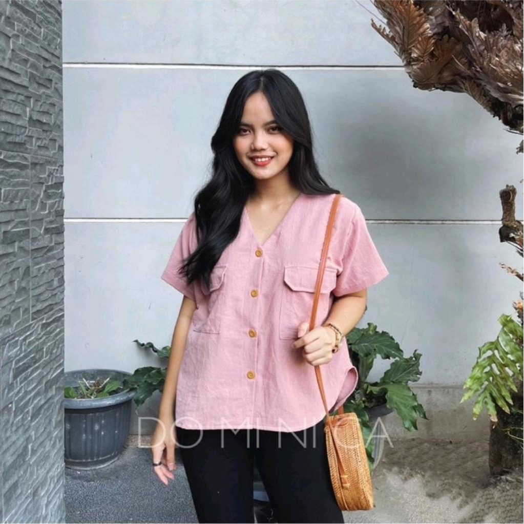 DS - Sandra Blouse Oversize Korean Style / Diana Top Kemeja Wanita Lengan Pendek Jumbo XL Outfit Kuliah / Caca Blouse