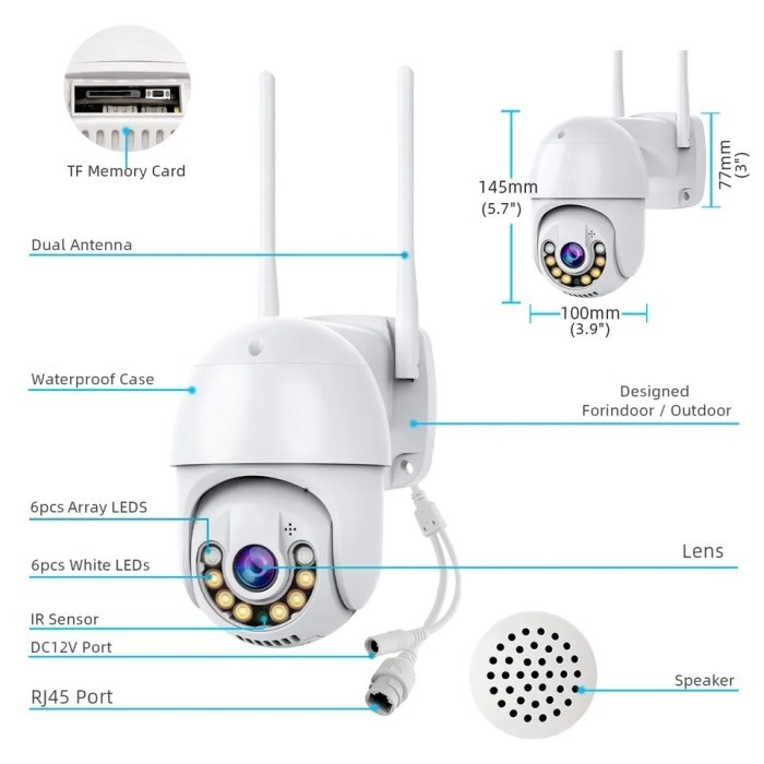 IPCAM - IP Camera Outdoor ICSEE 1080P PTZ Speed Dome Wireless Pan Tilt, 4 Infrared &amp; 4 LED