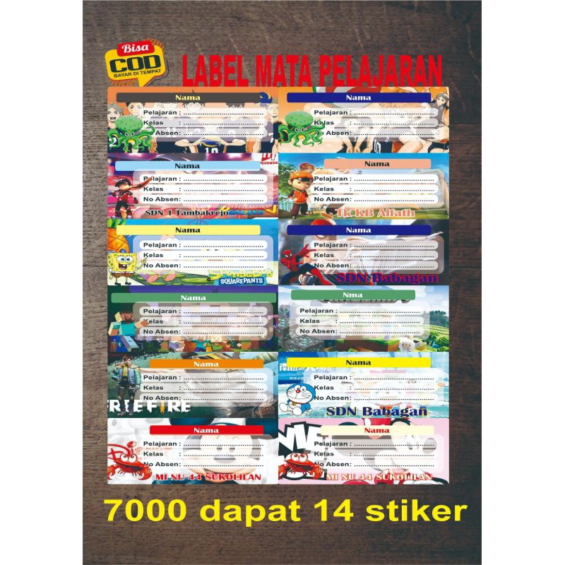 

sriker label mata pelajaran tinggal tempel bisa di tulis pakai pulpen atau pensil