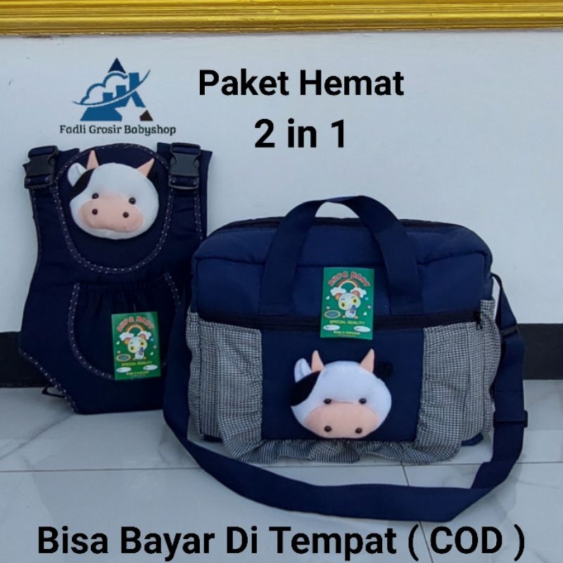 Satu Paket (2 in 1) Tas Bayi Besar Fadli Boneka Sapi Dan Gendongan Bayi Depan Ransel Terlaris