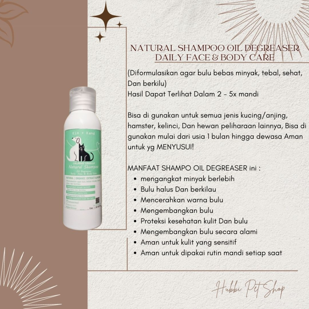 SHAMPO KUCING DEGREASER VANILLA 100 ML SHAMPO KUCING ANTI RONTOK MENGANGKAT MINYAK BERLEBIH, SHAMPO KUCING DAILY FACE &amp; BODY CARE