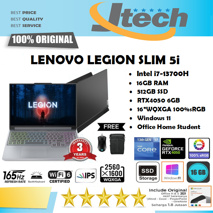 Lenovo Legion Slim 5i - i7-13700H - RTX4050 6GB - 16GB - 512GB SSD - 16&quot;WQXGA IPS 165Hz - W11 - OHS