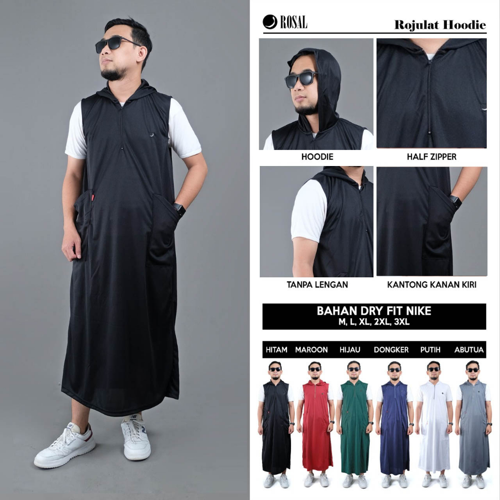 ROJULAT Rompi Jubah Shalat HOODIE Fashion Muslim pria Murah