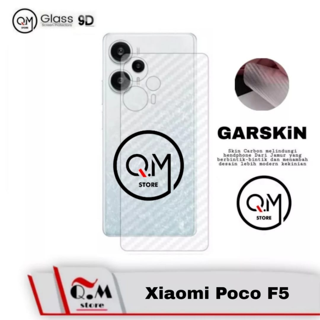 Garskin Carbon Xiaomi Poco F5 2023 Anti Gores Back Cover Bermotif Carbon Transparan Full 9D