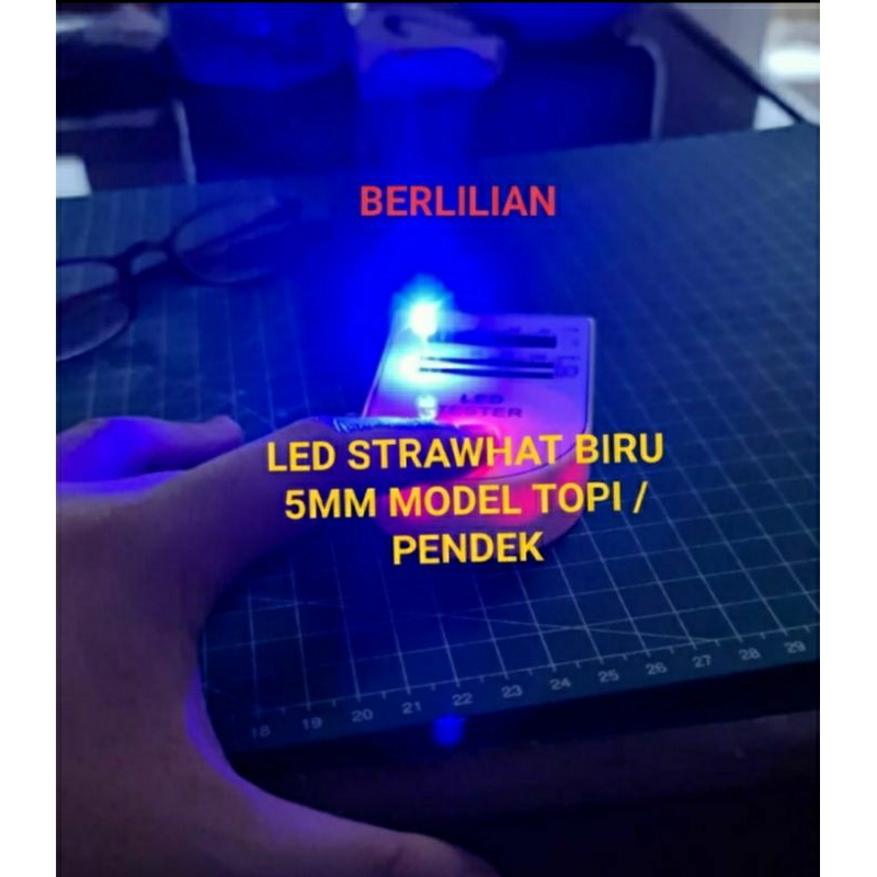 Led Strawhat Warna Biru pendek Led Model Topi Cahaya Menyebar Jual per/100pcs