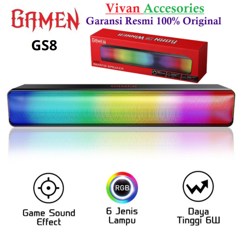 GAMEN GS8 Speaker Soundbar Gaming RGB Light Bass Komputer Laptop