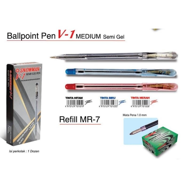 

[ LUSIN MURAH ] Pulpen Pena Ball Pen 1.0 mm Snowman V1 Medium