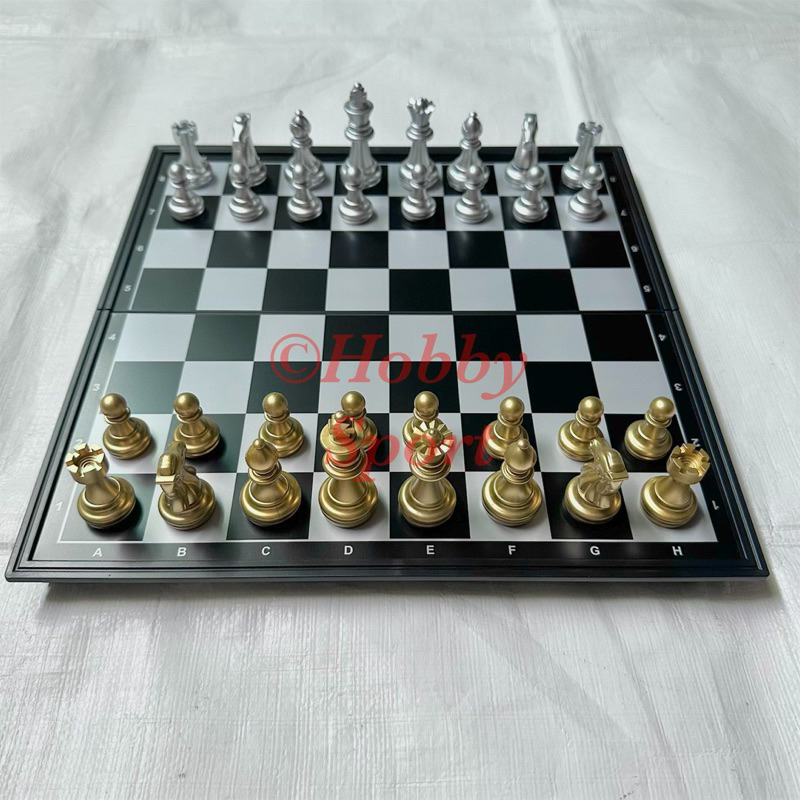 Papan Catur Magnet M Sedang Silver Gold Lipat Folding Chess Board Game