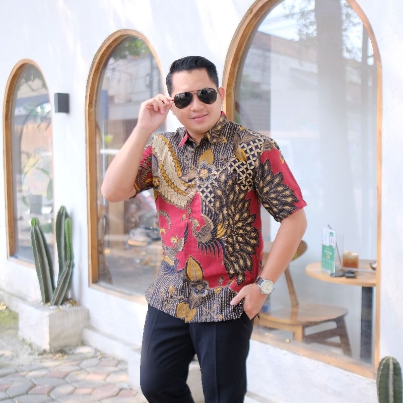 Batik merak merah lengan pendek katun halus full furing