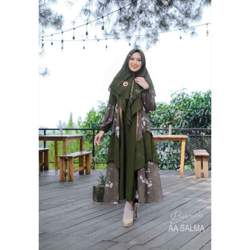 Gamis Ceruty Babydoll Set Khimar Motif AA SALMA Original Bermereks Syar'i | Gamis Syar'i Original Be