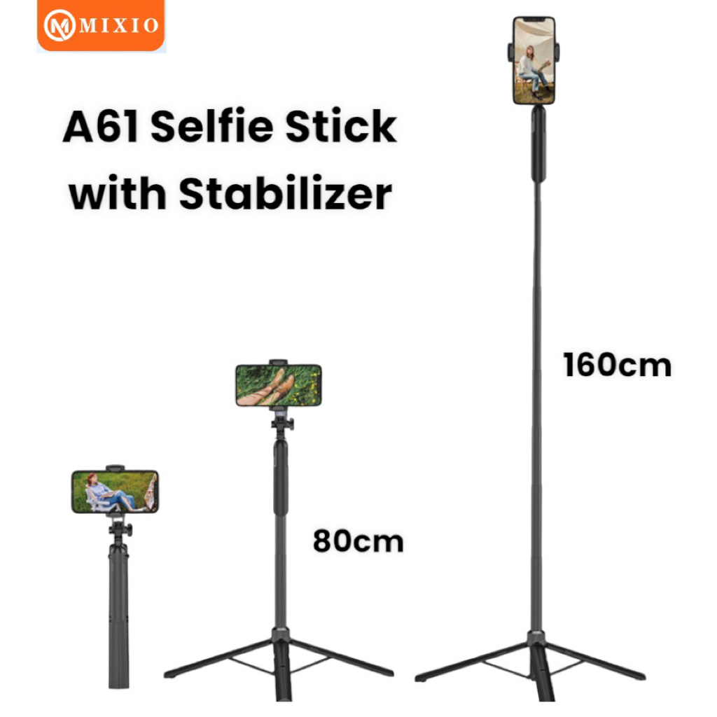 MIXIO A61 Tongsis Bluetooth / Tripod Stabilizer Gimbal Selfie Stick - 80cm/160cm