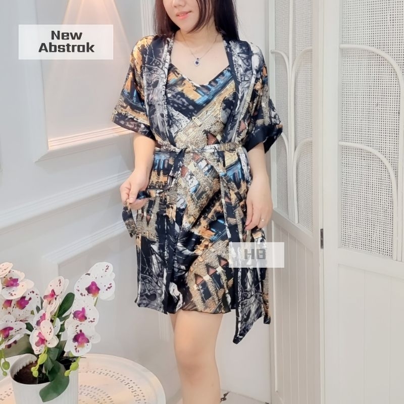 DASTER KIMONO SEXY 2IN1/ DRESS SATIN SATU TALI IMPORT PREMIUM