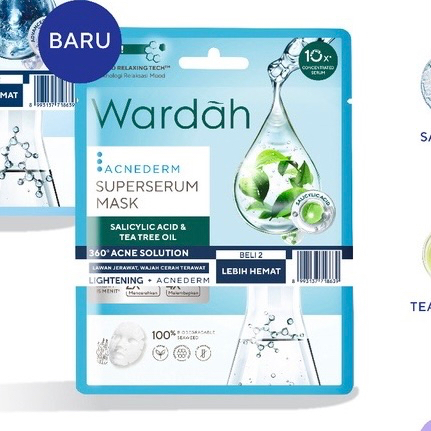 WARDAH Acnederm Superserum Mask Indonesia / Masker Wajah 20ml / Salicylic Acid &amp; Tea Tree Oil / Mengurangi Kadar Minyak Berlebih Pada Wajah / Berjerawat Jerawat Acne Oil Mencerahkan Melembabkan Kulit Muka / Skincare Face Care Series / Facial Essence Sheet