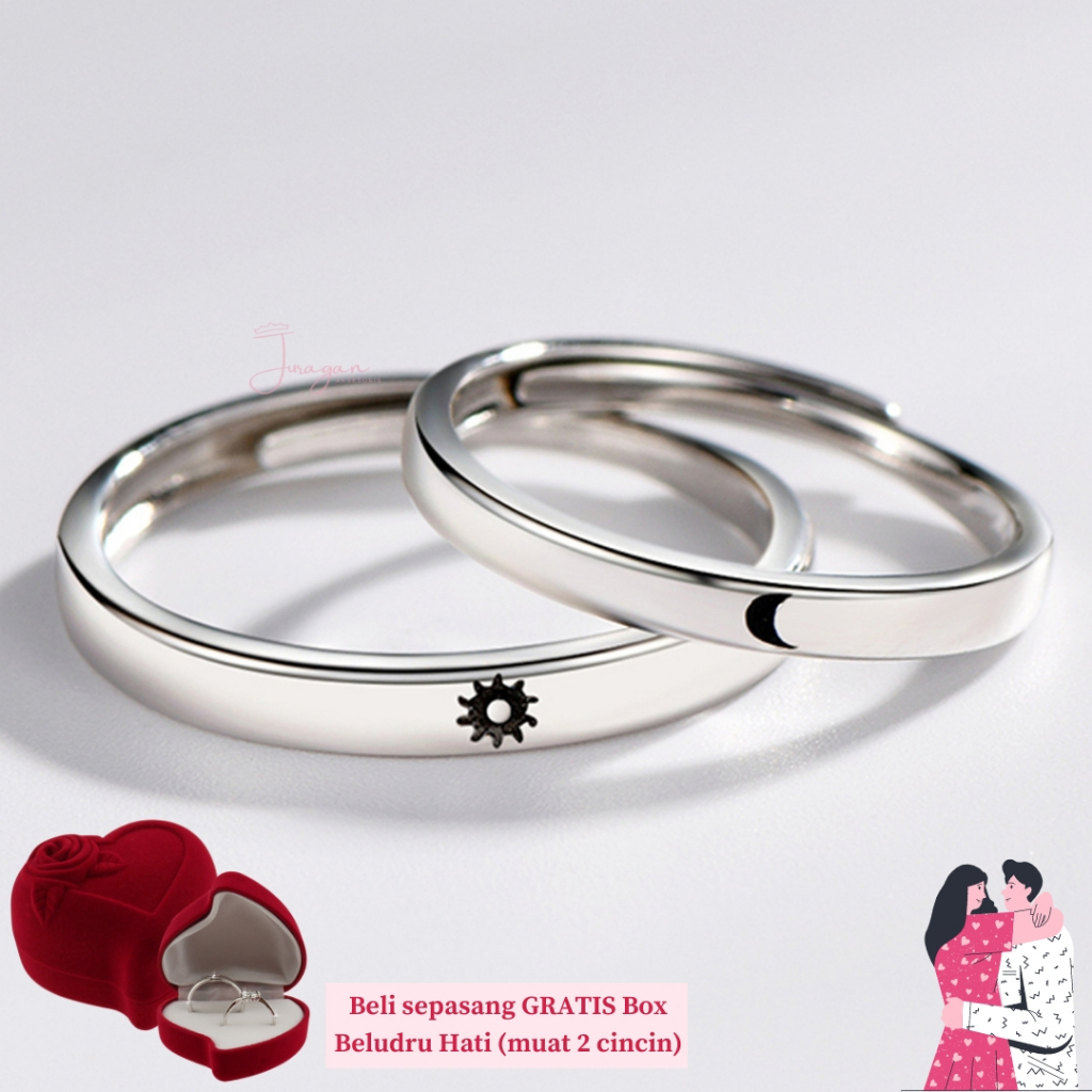 [UKIR NAMA] Cincin Couple Sun &amp; Moon S24 Adjustable Ailoviu Original Perak Untuk Pasangan Hadiah Valentine Kado Gift