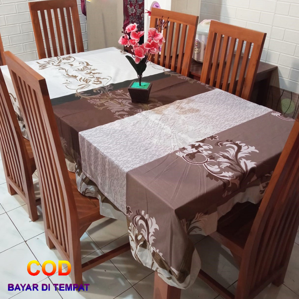 ✅COD Taplak Meja Makan 6 Kursi 140x200 Kain Katun Model Rumbai Dekorasi Kitchen Set Perlengkapan Dapur Rumah