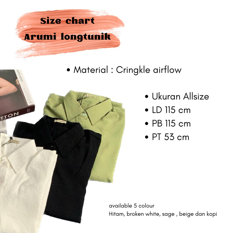 RAABIHA | Arumi longtunik polos | kemeja tunik basic | kemeja Cringkle