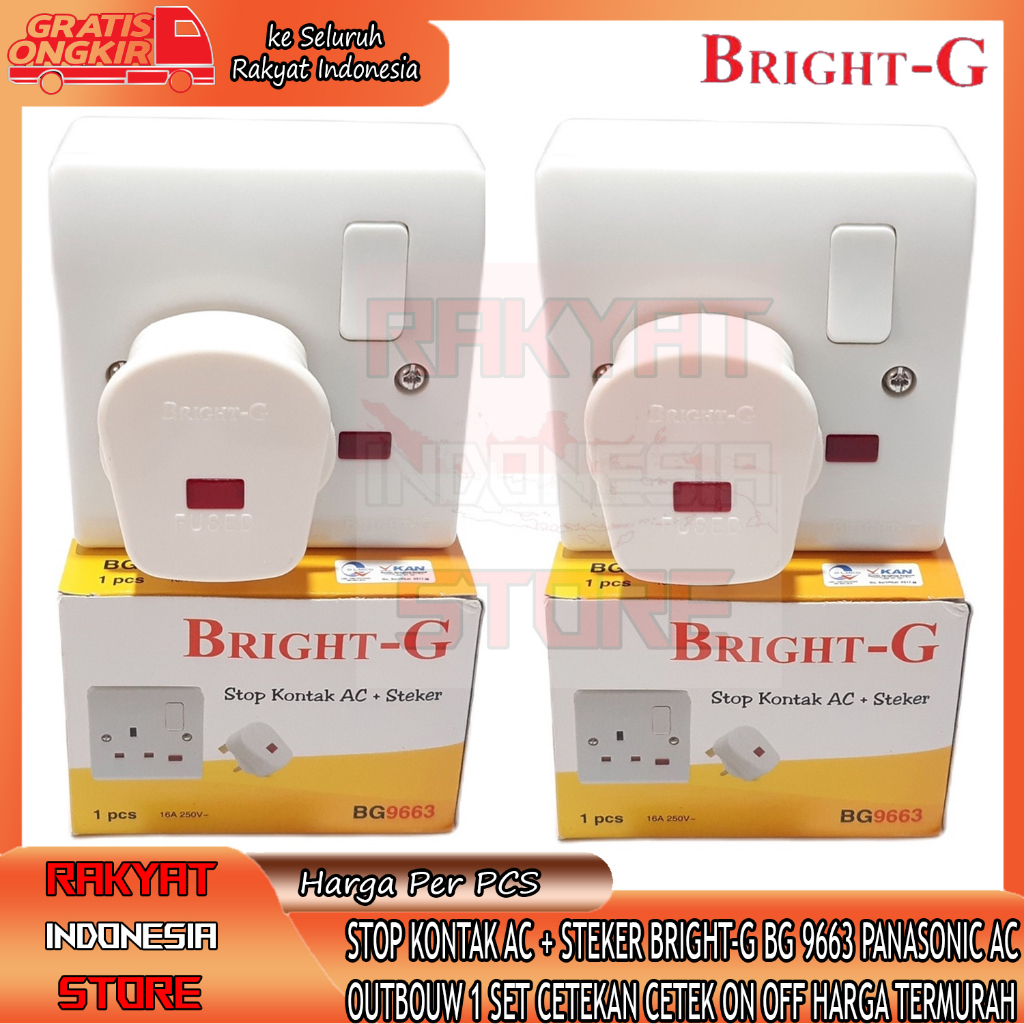 STOP KONTAK AC + STEKER BRIGHT-G BG 9663  PANASONIC AC OUTBOUW 1 SET MATI HIDUP PUTIH CETEKAN CETEK 