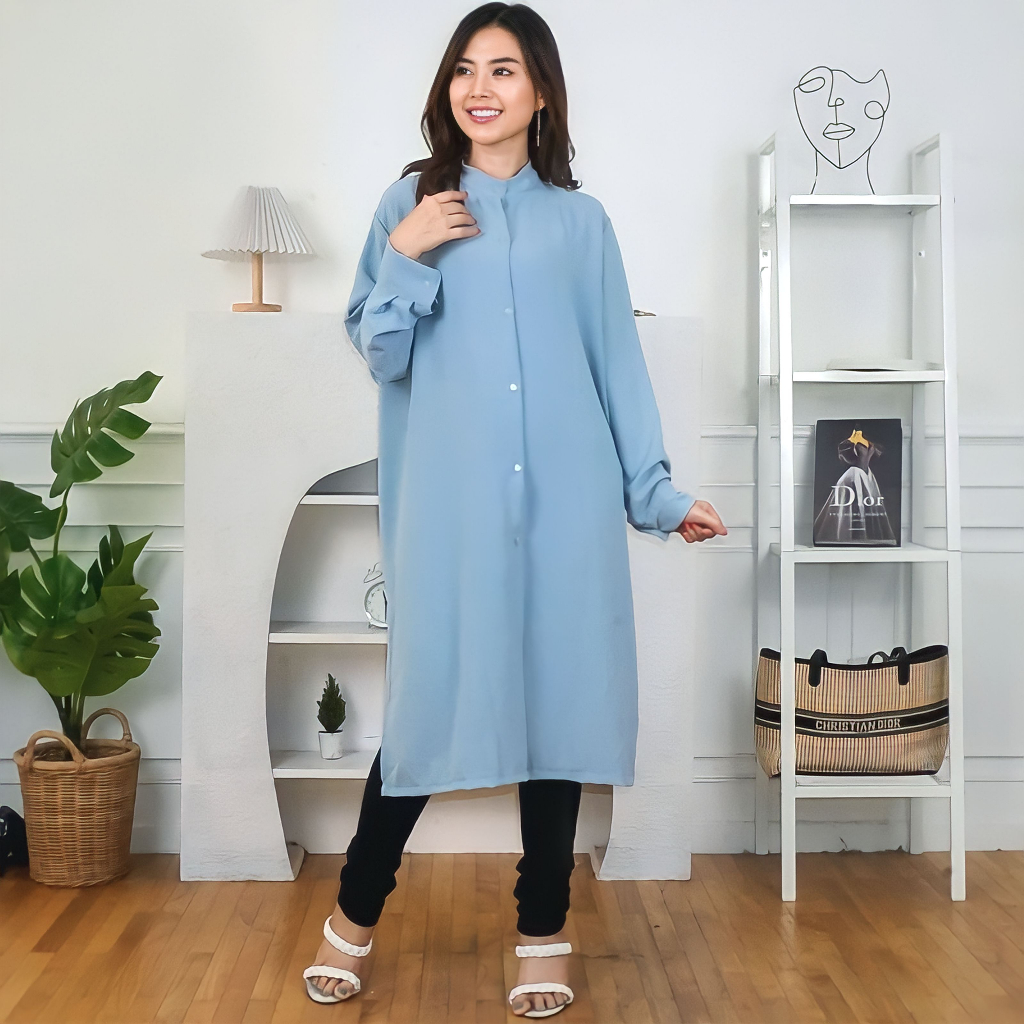 Tunik Wanita Crinkle Airflow Atasan Tunic Lengan Panjang Tnk06pa