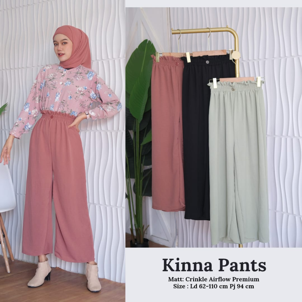 Kulot Crinkle Kancing 1 Highwaist - Cringkle Airflow Button Loose Pants Full Karet - Celana Kulot Cringle