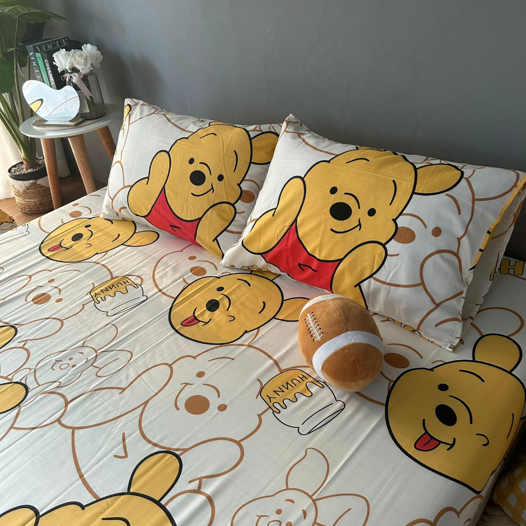 Sprei Katun Premium Anti Geser | PH IN THE CLOUD PUTIH &amp; POOH HUNNY | 90 120 160 180x200