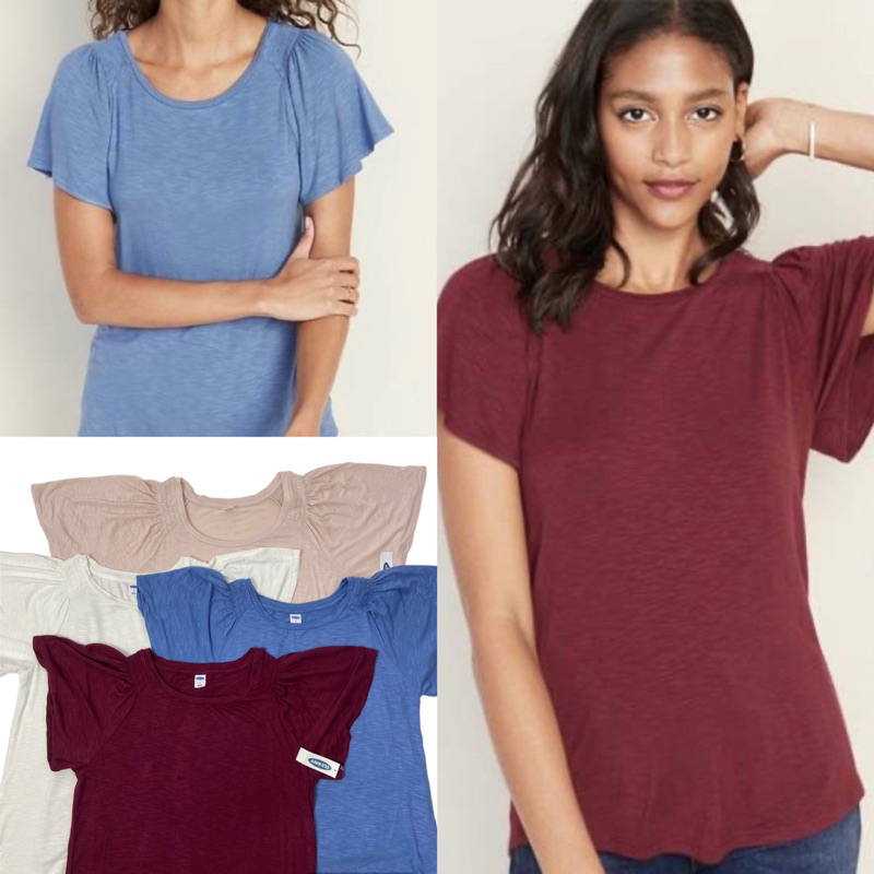 Old Navy ONT Relaxed Fluttersleeve Blouse | Kaos Wanita Polos