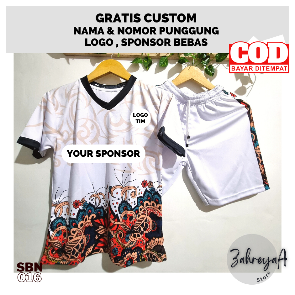 BAJU BOLA FUTSAL FULL PRINTING BATIK BUNGA GRATIS TAMBAH NAMESET LOGO SPONSOR