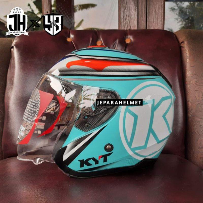 Helm Half Face KYT Kyoto R Original Motif Aquamarine Blue Biru | KYT Kyoto R Half Face Motif Aquamar