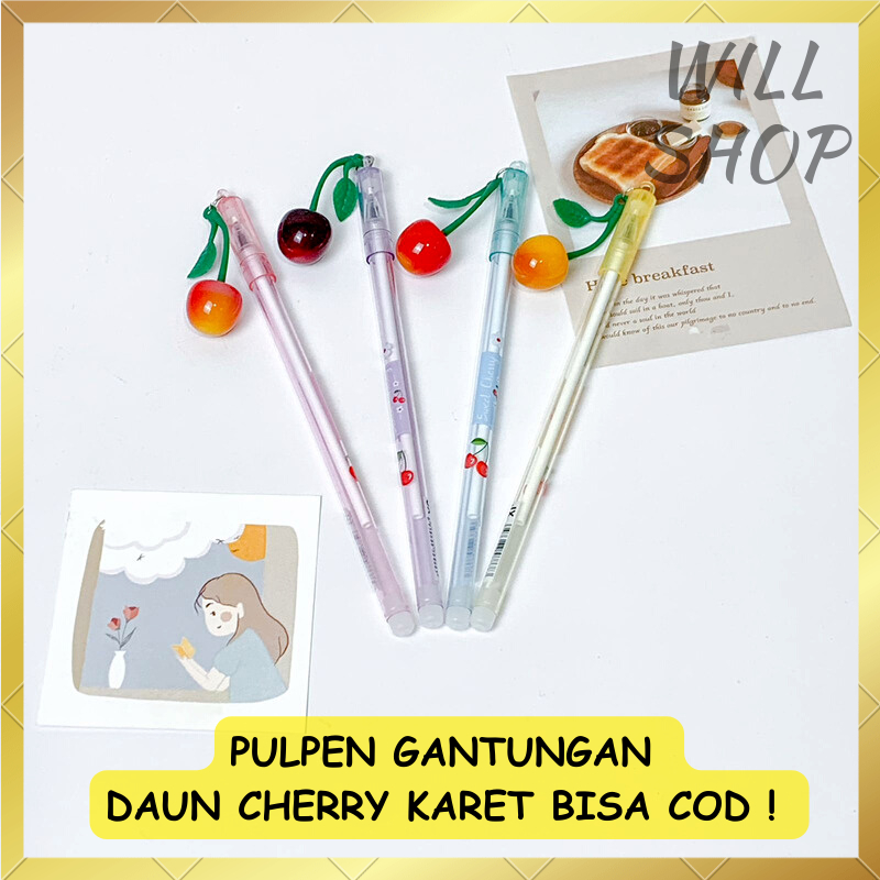 

PULPEN GANTUNGAN DAUN CHERRY KARET / / TINTA HITAM / PEN GEL ALAT TULIS SEKOLAH MURAH BISA COD