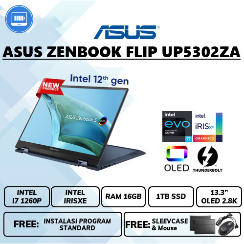 Laptop Asus xenbook flip up5302za oled i7 1260p ram 16gb ssd 1tb 13&quot;