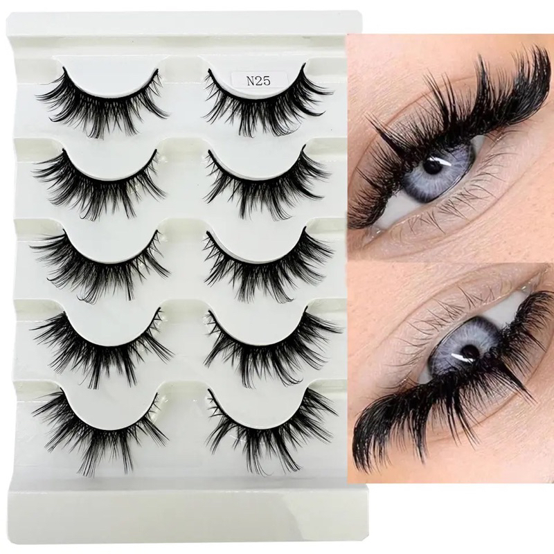 NEW 5Pairs Faux Mink Eyelashes 8D Curl Winged Natural Realistic Messy End Eye Elongated Thick False Eyelashes Soft Fake lashes