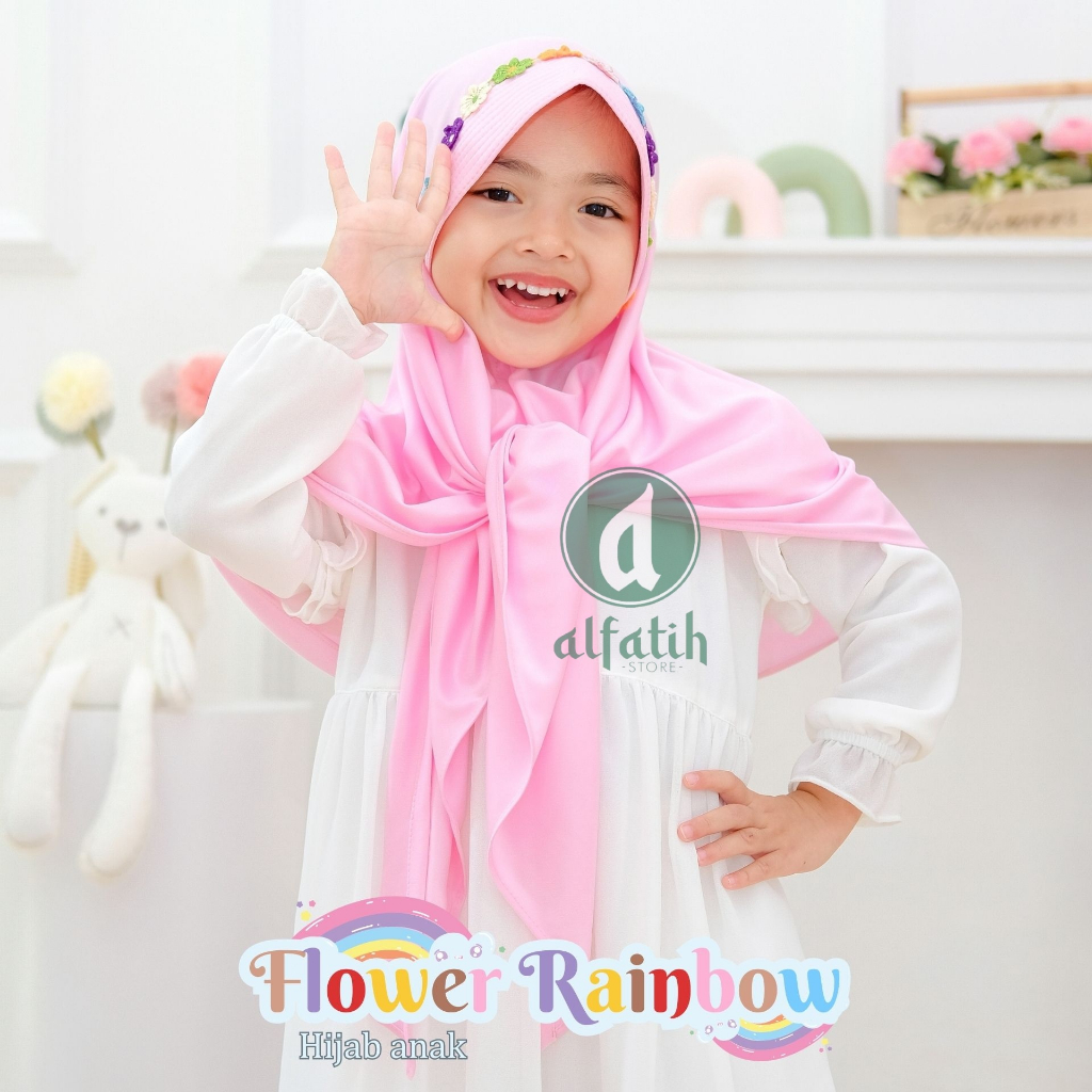 ALFATIH STORE / Hijab Anak Segitiga Rainbow Jersey / variasi Pad Antem Bunga Pelangi / Jilbab anak murah