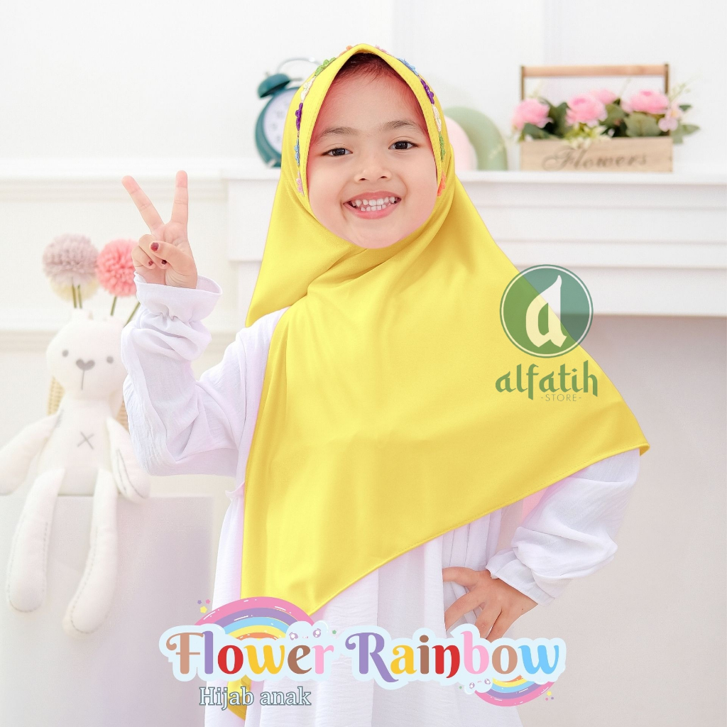 ALFATIH STORE / Hijab Anak Segitiga Rainbow Jersey / variasi Pad Antem Bunga Pelangi / Jilbab anak murah