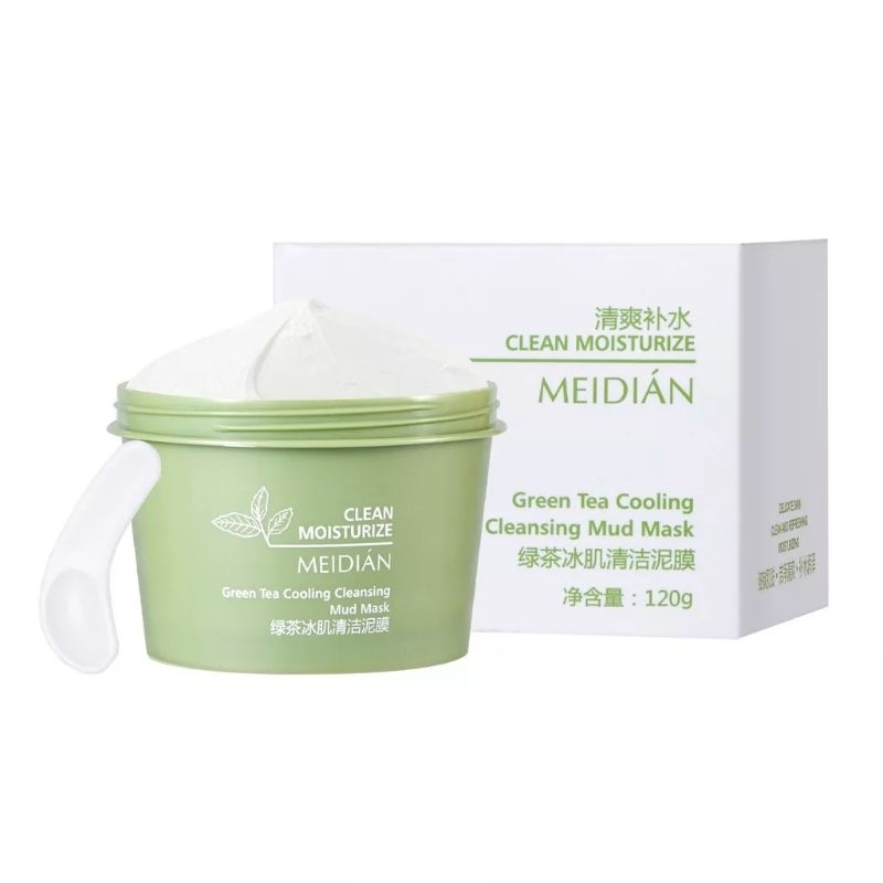 Meidian Green Tea Cooling Cleansing Mud Mask / Masker Wajah Komedo &amp; Jerawat / Meidian Masker Wajah Green Tea Clay Mask / Masker Membersihkan Komedo / Masker Meredakan Jerawat / Green Tea Mud Mask / Pore Clean Clay Mask / Masker Menghilangkan Komedo
