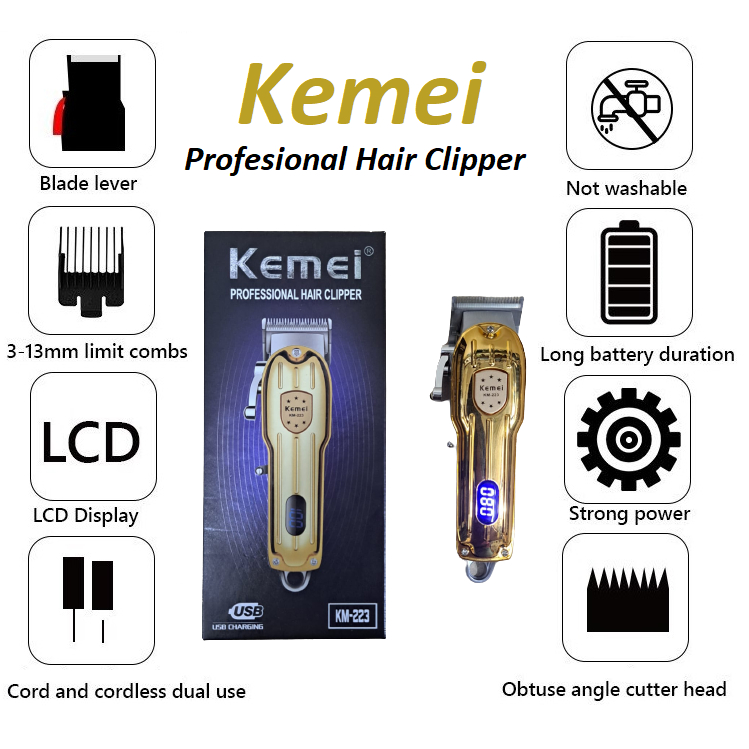 Alat Cukur Rambut Kemei KM-223 LED Display Profesional Hair Clipper Cordless