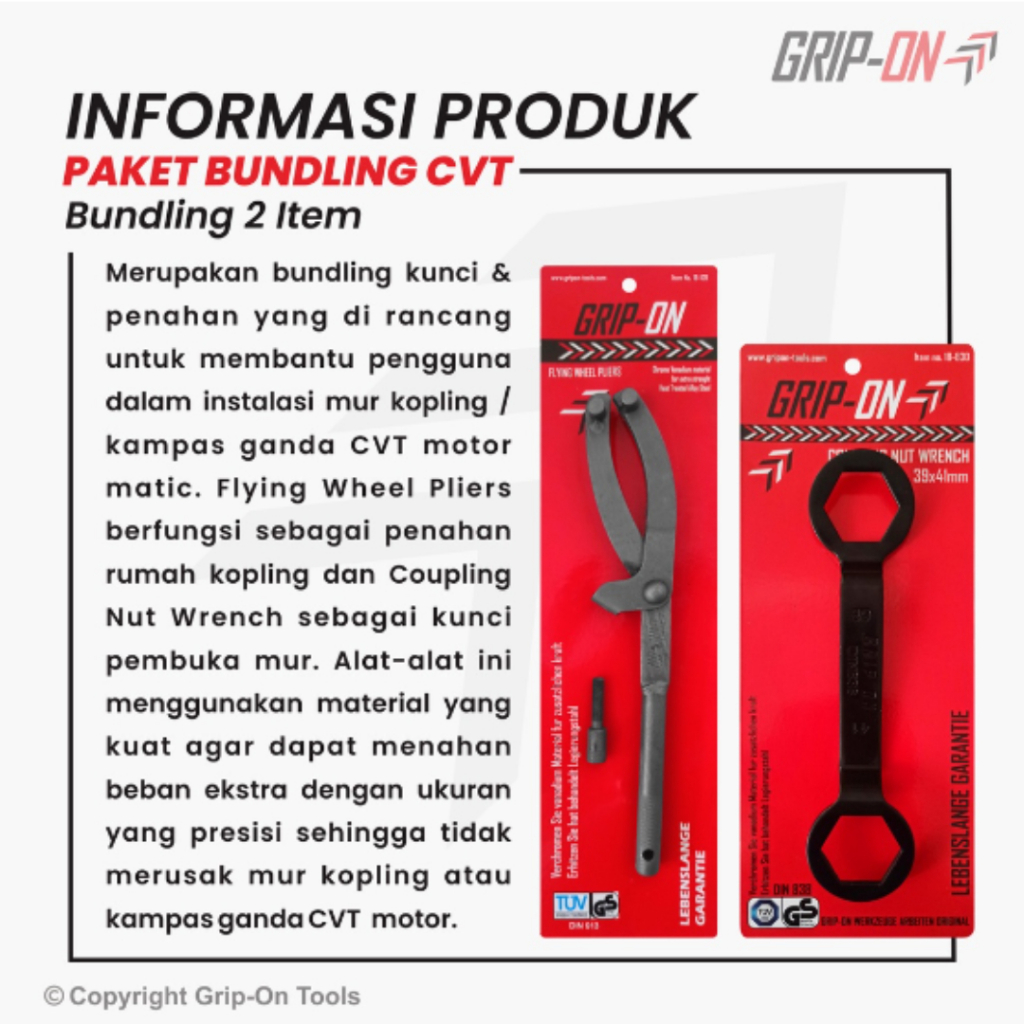 Grip On Paket Hemat Alat Buka CVT Flywheel + Kunci Block 39x41 Kunci Mur Tahanan CVT Universal Flying Wheel Pliers Coupling Nut Wrench