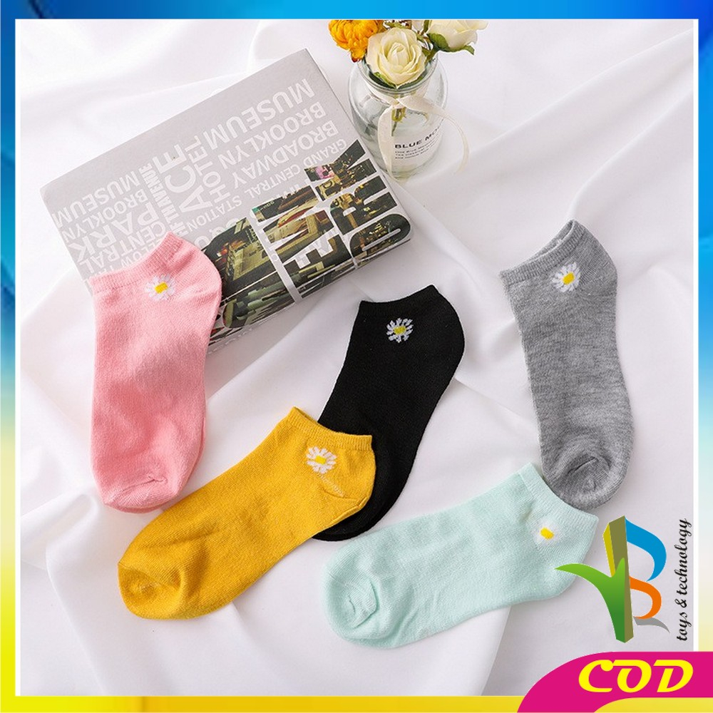 RB-P57 Kaos Kaki Bunga Polos Wanita Ankle Sock / Kaos Kaki Pendek Semata Kaki Wanita Motif Daisy / Flower Socks Import