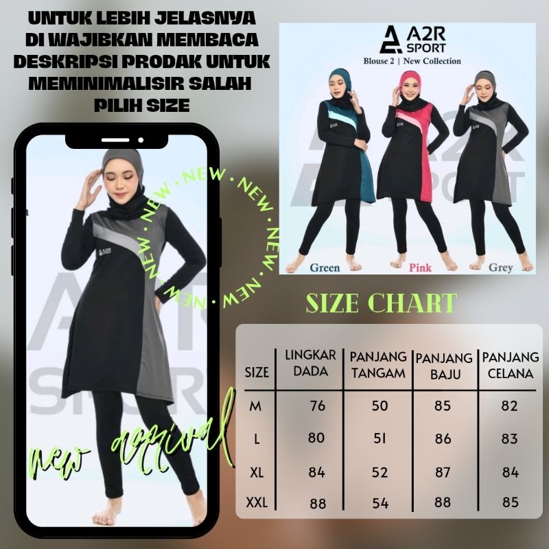 A2R Sport - Blouse 2  cup BH Dewasa Baju Renang Muslim Perempuan