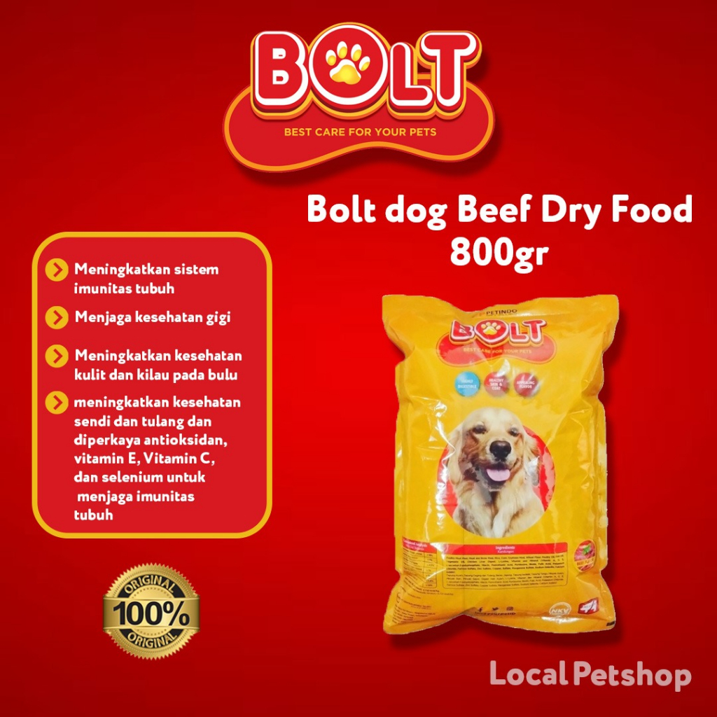 BOLT Beef Kibble Segitiga Dog Food Termurah 800gr