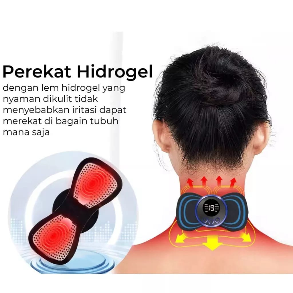 (FO) EMS Elektrik Pemijat Leher Mini Servikal Punggung Otot Pengurang Rasa Sakit Patch Portabel Massage Stimulator Pemijat Pinggang Portabel